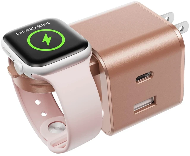 Main image of BeaSaf 36W for Apple Charging Block with Built-in Watch Charger, Foldable PD Fast Charger Block for iPhone, Dual Ports Wall Charger Compatible with Apple Watch iPhone AirPods(Rose Gold)