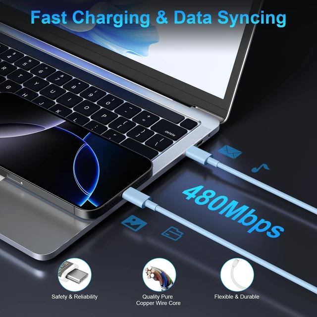 Alt view image 6 of 7 - iPhone 18 17 16 15 Charger Fast Charging, 45W Dual USB C Phone Charger Block with 10FT Long Type C Cable Cord for Apple iPhone Duo/18/17/17 Air/16 Pro/16 Pro Max/15 Plus/15 Pro/iPad/S26 Ultra(Blue)