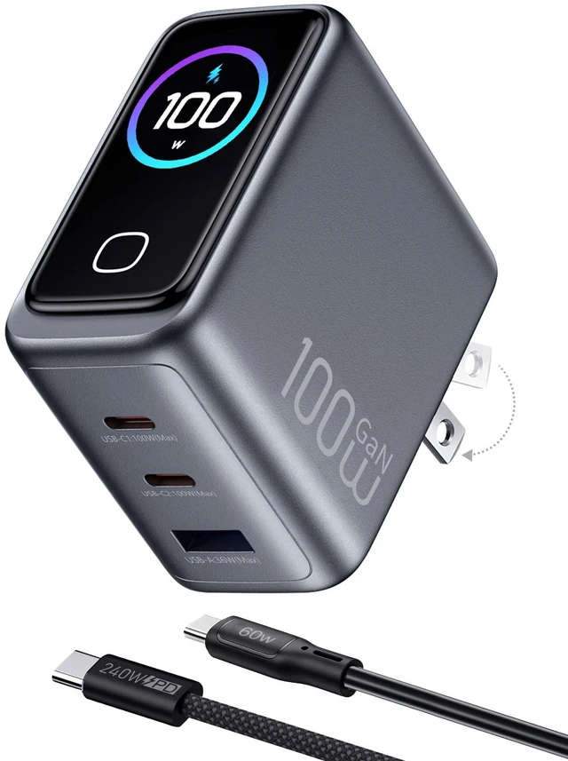 Main image of 100W Max USB C Charger with Smart Display for iPhone 18 MacBook GaN Charger | Ultra-Compact 3 Port Fast Charger with Touch Control for iPhone 18 Pro/17/16, iPad, Laptop, MacBook Pro, Air, Steam Deck