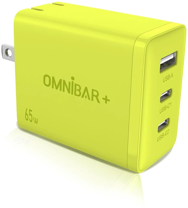 Main image of Omnibar 65W USB C Charger Block, 3-Port GaN Fast Wall Charger, Green | 2 USB-C & 1 USB-A, Foldable Plug, Type C Charger Fast Charging, for iPhone 18/17/16, Galaxy S26/S25, iPad, MacBook & Cameras