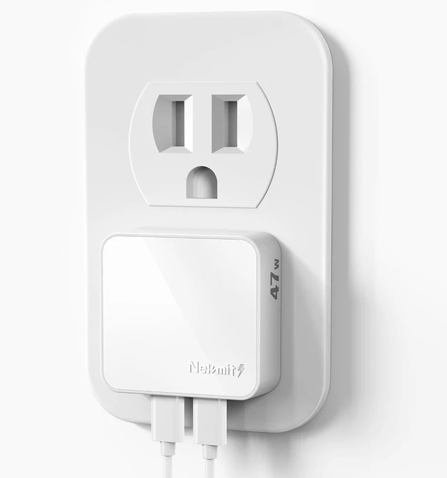 Main image of Nekmit Flat USB C Wall Charger, 47W Dual Ports USB C Charger Block, PPS Fast Charging Wall Plug for iPhone 17/17 Pro/17 Pro Max, Galaxy, MacBook Air, iPad, AirPods and More