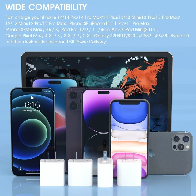 Alt view image 6 of 7 - 8Pack USB C Charger Block 20W Phone Fast Charger Wall Charger with PD 3.0 | Compact Type C Power Adapter for Phone 18/17/16/15/14, Galaxy, Pixel, AirPods Pro (Arctic White)