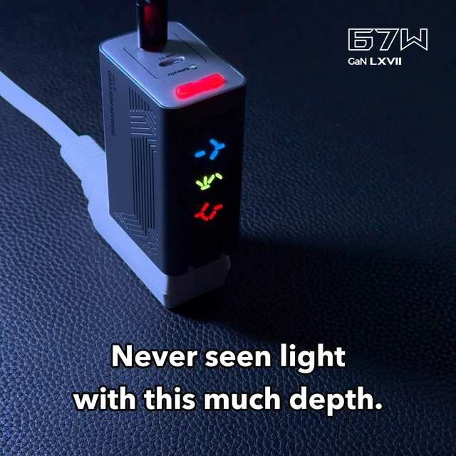 Alt view image 4 of 7 - PHYSCE 67W Two-Sided 3D RGB Dual USB C Gaming Charger for iPhone, Switch 2 | TV mode tested with 20 docks, Steam Deck, MacBook and ROG Ally charging, dedicated power circuits, color-coded power levels