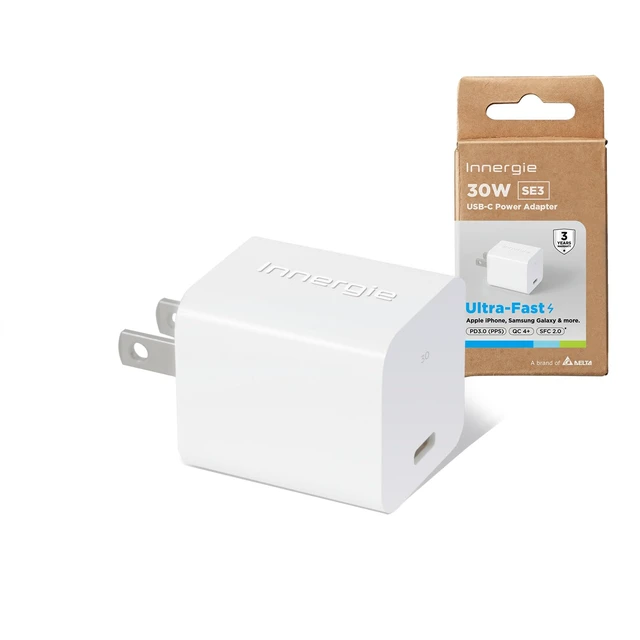 Main image of Innergie 30W USB C Charger Block, Fast Charging for iPhone 17/16/15, White For MacBook Air M1-M4, iPad Pro/Air, Samsung Galaxy, Google Pixel; PD3.0 PPS; 30 watt usb c block charger; portable, compact