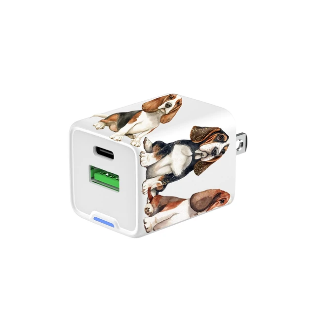 Alt view image 2 of 7 - Classy Chargers Bassad Hound Phone Charger Set, 35W Dual Port USB-A & USB-C Wall Charger for iPhone & Android, Cute Bassad Hound Gift