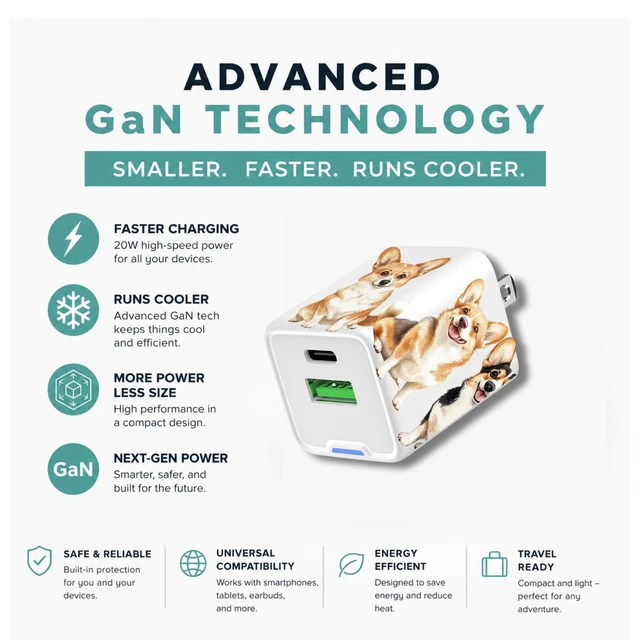 Alt view image 4 of 7 - Classy Chargers Bassad Hound Phone Charger Set, 35W Dual Port USB-A & USB-C Wall Charger for iPhone & Android, Cute Bassad Hound Gift