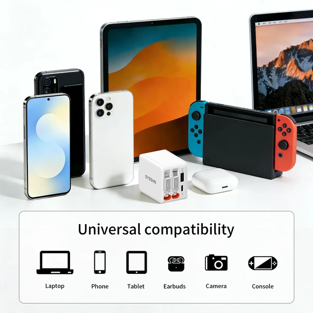 Alt view image 2 of 7 - 4-in-1 Retractable Wall Charger 45W USB C iPhone Charger with Dual Cables for Multiple Devices Foldable Plug Charger Block for iPhone 17/16/15/14/iPad/Galaxy/Pixel/AirPods