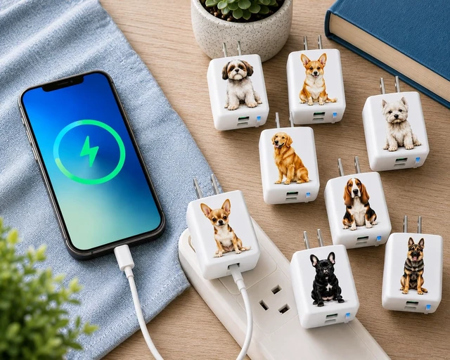 Alt view image 7 of 7 - Classy Chargers Bassad Hound Phone Charger Set, 35W Dual Port USB-A & USB-C Wall Charger for iPhone & Android, Cute Bassad Hound Gift