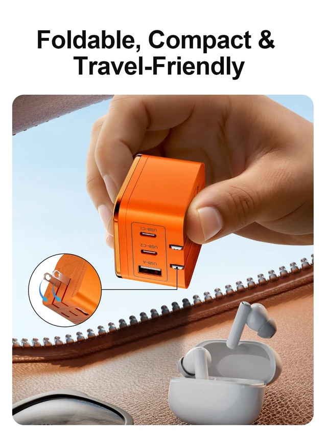 Alt view image 5 of 20 - USB C Charger Block, Type C Charger Fast, 65W GaN Touch-Control Night Light | 3 Port, Foldable Plug, PD PPS Support, Travel and Office Use, iPhone 17/16, Galaxy S26/S25, Pixel, iPad, MacBook (Orange)