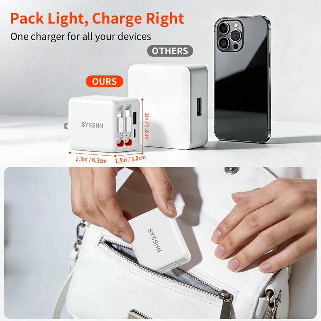 Alt view image 6 of 7 - 4-in-1 Retractable Wall Charger 45W USB C iPhone Charger with Dual Cables for Multiple Devices Foldable Plug Charger Block for iPhone 17/16/15/14/iPad/Galaxy/Pixel/AirPods
