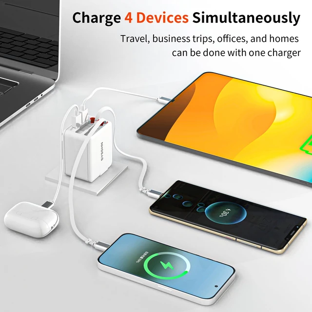 Alt view image 7 of 7 - 4-in-1 Retractable Wall Charger 45W USB C iPhone Charger with Dual Cables for Multiple Devices Foldable Plug Charger Block for iPhone 17/16/15/14/iPad/Galaxy/Pixel/AirPods
