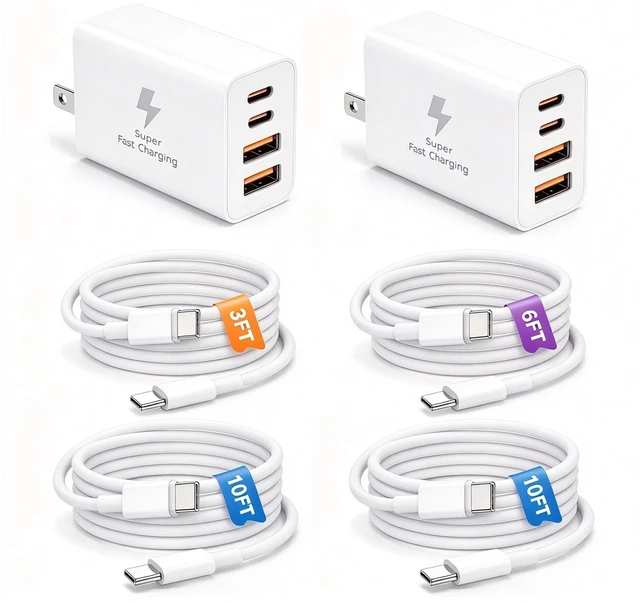 Main image of USB C Fast Charger Block, 40W Multiport Type C Wall Charging Power Adapter Plug with 3ft/6ft/10ft/10ft Cable Cord Long for Apple iPhone Duo/18 Pro Max/17/16/15/Samsung Galaxy S26 Ultra/S25/S24/S23/S22