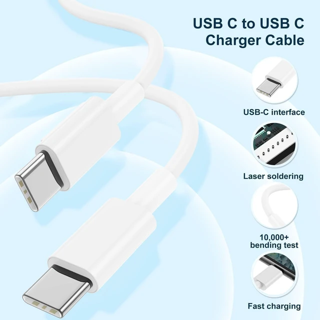 Alt view image 3 of 7 - USB C Fast Charger Block, 40W Multiport Type C Wall Charging Power Adapter Plug with 3ft/6ft/10ft/10ft Cable Cord Long for Apple iPhone Duo/18 Pro Max/17/16/15/Samsung Galaxy S26 Ultra/S25/S24/S23/S22