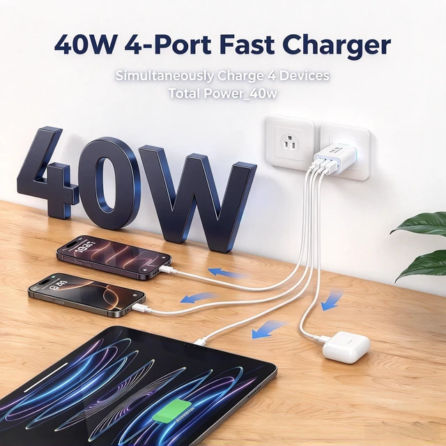 Alt view image 2 of 7 - USB C Fast Charger Block, 40W Multiport Type C Wall Charging Power Adapter Plug with 3ft/6ft/10ft/10ft Cable Cord Long for Apple iPhone Duo/18 Pro Max/17/16/15/Samsung Galaxy S26 Ultra/S25/S24/S23/S22