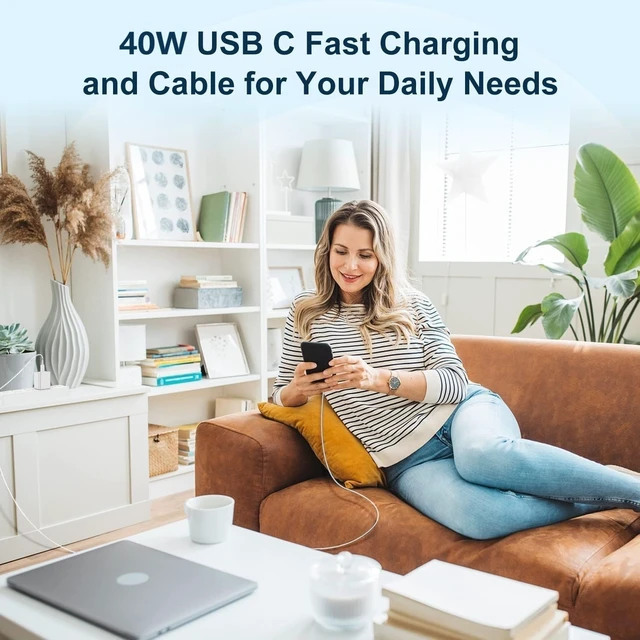 Alt view image 7 of 7 - USB C Fast Charger Block, 40W Multiport Type C Wall Charging Power Adapter Plug with 3ft/6ft/10ft/10ft Cable Cord Long for Apple iPhone Duo/18 Pro Max/17/16/15/Samsung Galaxy S26 Ultra/S25/S24/S23/S22