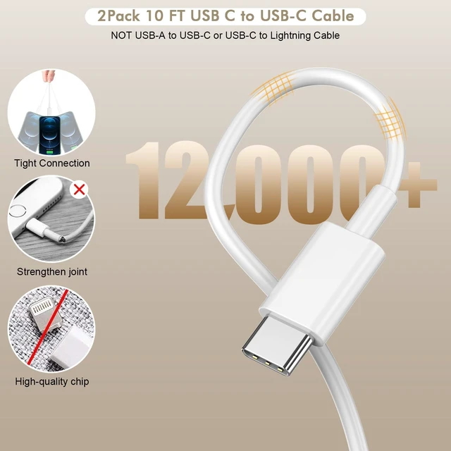 Alt view image 5 of 7 - iPhone 17 16 Charger Fast Charging, 2Pack 10FT Extra Long USBC to C Cable with 20W Apple iPad USB C Fast Charger USB C Wall Charger Block for iPhone Duo/18 Pro Max/18 Pro/17/Air/16 Pro Max/16/15,iPad