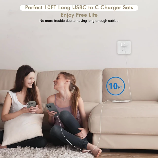 Alt view image 7 of 7 - iPhone 17 16 Charger Fast Charging, 2Pack 10FT Extra Long USBC to C Cable with 20W Apple iPad USB C Fast Charger USB C Wall Charger Block for iPhone Duo/18 Pro Max/18 Pro/17/Air/16 Pro Max/16/15,iPad