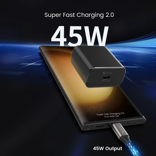 Alt view image 2 of 7 - 45W USB-C Charger, 45 Watt Super Fast Charger Type C & 2X 10FT Type C Cord | 2Pack 45W USB C Android Phone Fast Charging Block, for Samsung Galaxy S26 Ultra/S26+/S25/S24 Ultra/S23+/S22/Note10, Tab S9