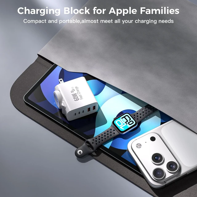 Alt view image 7 of 7 - Charging Blocks for Apple Watch/iPhone,60W Fast Multiple Port Charger Block 5-Ports USB A+USB C Fast Charger Block Brick Box Build in Watch Charger for Apple Watch Series 11/10/SE,iPhone 18 Pro Max/17