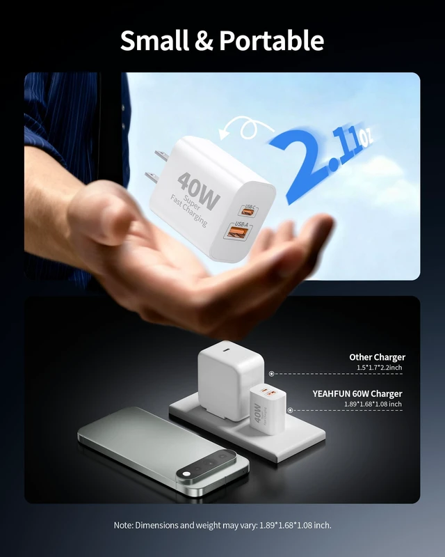 Alt view image 5 of 7 - for Google Pixel Charger, 2Pack 40W USB C Charger Block Super Fast Charging for Pixel 10/9/Pro XL/Fold/8/7/6/5/4, Portable, USB-C GaN Power Adapter, ETL List, Travel Accessories, with 6FT Type C Cable
