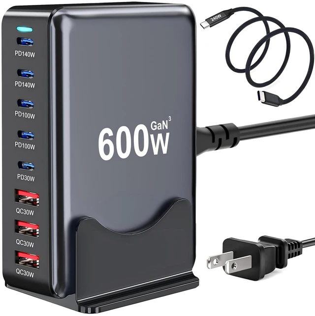 Main image of 600W USB C Charger Block, Multi-port Fast USB Charging Station Dual PD 140W GaN Charging Station For Multiple Devices, Laptop Charger Adapter Compatible with MacBook, DELL, iPad, iPhone, Samsung etc