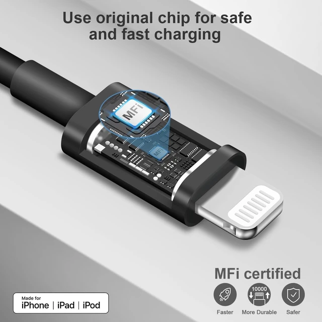 Alt view image 3 of 7 - iPhone 14 13 12 11 Charger Fast Charging iPhone Fast Charger 3-Pack 20W iPad Chargers 6FT C Chargers Fast Charging Cord Whit iPhone 14/14 Max/13 Pro/13/12 Mini/12 Pro Max/11 Max/Xs and iPad(Black)