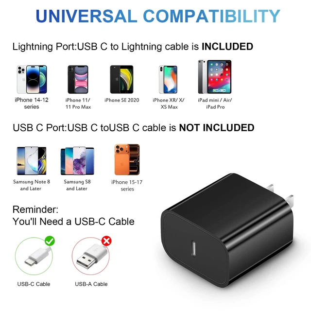 Alt view image 5 of 7 - iPhone 14 13 12 11 Charger Fast Charging iPhone Fast Charger 3-Pack 20W iPad Chargers 6FT C Chargers Fast Charging Cord Whit iPhone 14/14 Max/13 Pro/13/12 Mini/12 Pro Max/11 Max/Xs and iPad(Black)