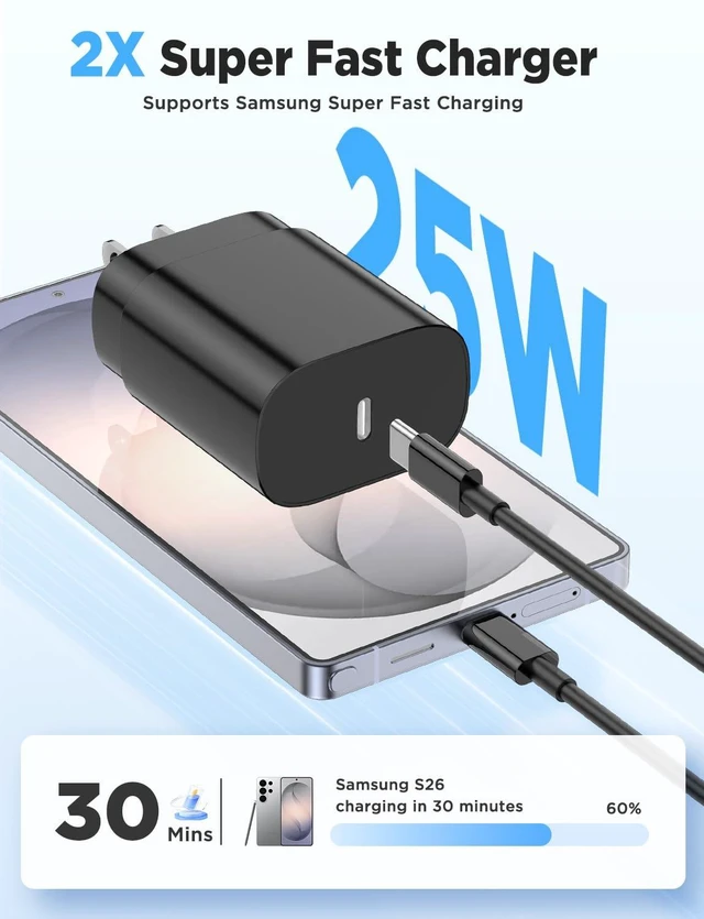 Alt view image 2 of 7 - QZVOO 25W Type C Charger Fast charging for Samsung Galaxy S26/S25/S24 | 4Pack USB C Charger Fast Charging Block with 6/6/10/10FT USB C to C Cables for Galaxy S23/S22/Plus/Ultra, Android/iPhone