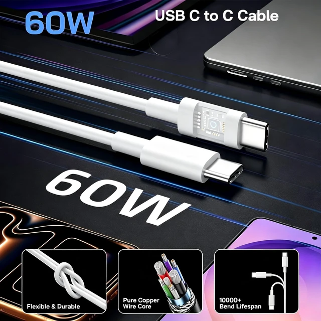 Alt view image 2 of 4 - 60w Super Fast Charger USB C, iPhone 17 Type C Charger, USBC Cable,2Pack | 6FT/10FT/10FT USB C Long &Type- C Charger Block for iPhone 17 /16 /15/Pro/Pro Max/iPad Pro,for Galaxy S26/S25/S24,White
