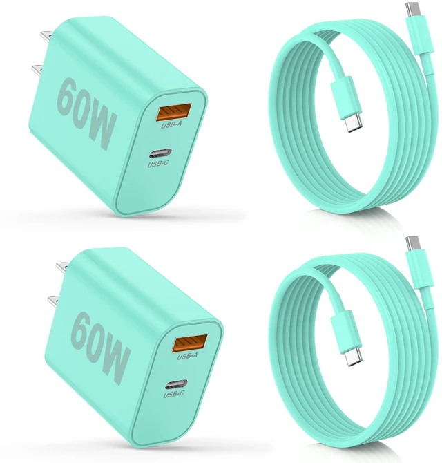 Main image of iPhone 17/16/15 Pro/Pro Max Charger, Dual Port USB-C Wall Charger with PD 40W & QC 20W Fast Charging, 10FT USB-C Cable for iPhone, iPad Pro, MacBook M1/M2/M3, Android (Green, 6 FT)