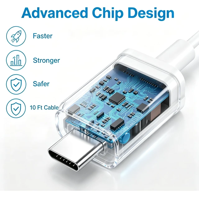 Alt view image 3 of 7 - iPhone Duo 18 17 16 15 Charger Fast Charging Type C Chargers Block | 2 Pack 45W Wall Charger with 4 Pack 3/6/10/12FT Long USB C Cable for Samsung Galaxy S26 S25 S24 USB C Charger