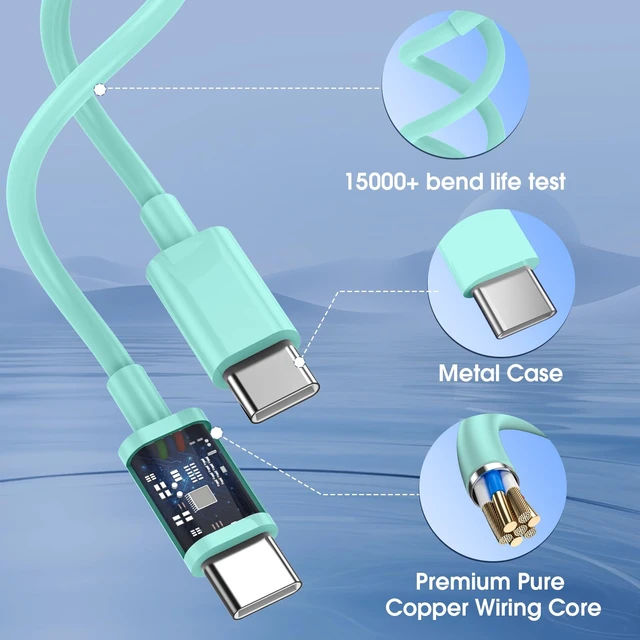 Alt view image 7 of 7 - iPhone 17/16/15 Pro/Pro Max Charger, Dual Port USB-C Wall Charger with PD 40W & QC 20W Fast Charging, 10FT USB-C Cable for iPhone, iPad Pro, MacBook M1/M2/M3, Android (Green, 6 FT)