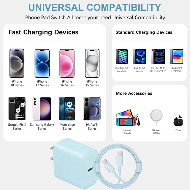 Alt view image 2 of 7 - iPhone 18 17 16 15 Charger Fast Charging USB C Charger Type C Charger 3Pack | Extra Long 10 FT USB C Cable for iPhone Duo/18 18/Pro/18 Pro Max/17/17 Pro/17 Pro Max/16/16 Max/15 /Samsung