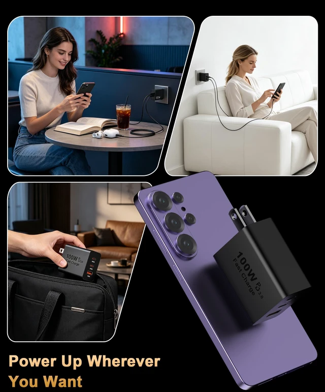 Alt view image 7 of 7 - 100W USB C Charger Super Fast Charging for iPhone 18 17 Pro Max,Galaxy S26 3-Port 100W GaN Type C Charger Fast Charging Block & 3/3/6/10FT USB C Cord for iPhone 18 17 16 15 Pro Max, Galaxy S26 SUltra