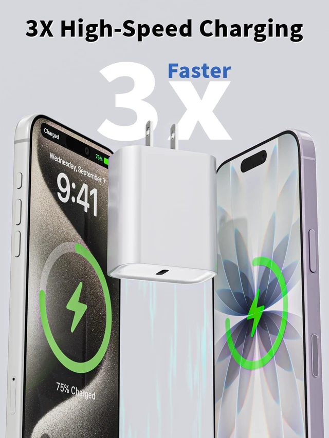 Alt view image 3 of 7 - iPhone 17 Charger Fast Charging,2Pack 20W USB C Fast Charging Block Charger 2Pack 60W Woven Braided Type C to C Cable iPhone 16 Charger for iPhone Air/17 Pro Max/16 Pro Max/16e/15 Pro/iPad Air/AirPods