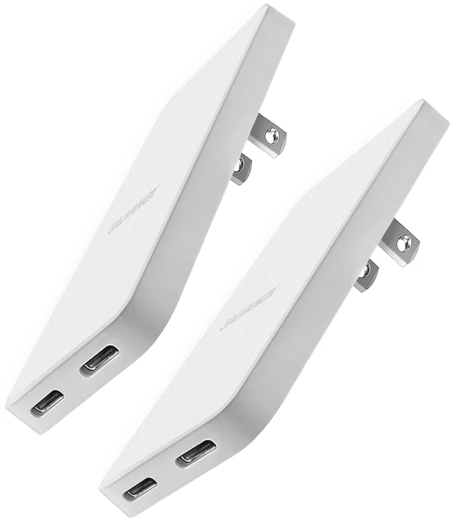 Main image of Galvanox Flat USB-C Wall Chargers (2 Pack) Ultra Thin Type-C Dual Port Outlet Plug (20W Fast-Charging) Compatible with All iPhone and Samsung Galaxy Phone Models, Folding Prongs (2 Count)