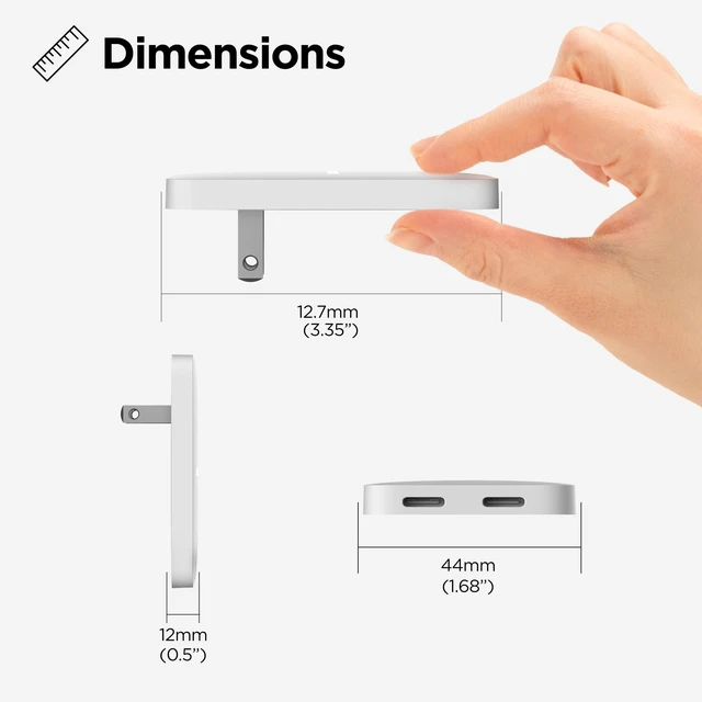 Alt view image 7 of 7 - Galvanox Flat USB-C Wall Chargers (2 Pack) Ultra Thin Type-C Dual Port Outlet Plug (20W Fast-Charging) Compatible with All iPhone and Samsung Galaxy Phone Models, Folding Prongs (2 Count)