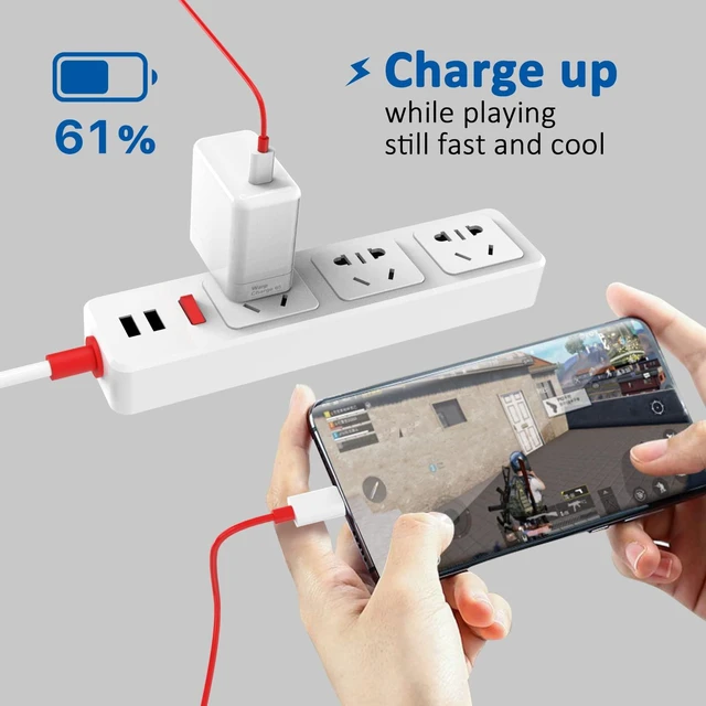 Alt view image 3 of 5 - 65W Warp Charger for OnePlus Nord 2 5G/9 Pro/9RT/9/9R/8T/Realme, Fast Wall Charger Adapter with 3.3 ft USB C Warp Cable