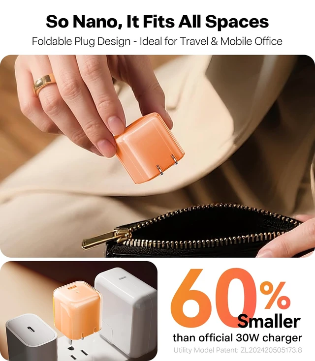 Alt view image 4 of 7 - TORRAS IceNano USB C Charger Block, 45W Ultra-Mini Foldable Portable Fast Charging for iPhone 17/16/15 Series, iPad Pro, Compatible with TORRAS Case, Glacier White