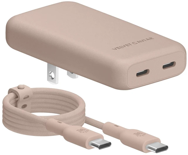 Main image of VELVET CAVIAR Fast Charging Set, Dual Port Wall Adapter with 6ft USB-C Cable (Iced Chai)