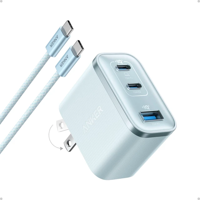 Main image of Anker Nano 70W Max 3-Port Fast Charger USB C, Type C Charger Fast Charging | Compact and Stylish USB C Charger Block,for iPhone 18 Pro/17/17 Pro Max/16 Series, MacBook Pro, iPad (Blue, Cable Included)