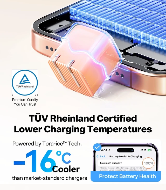 Alt view image 5 of 7 - TORRAS IceNano USB C Charger Block, 45W Ultra-Mini Foldable Portable Fast Charging for iPhone 17/16/15 Series, iPad Pro, Compatible with TORRAS Case, Glacier White