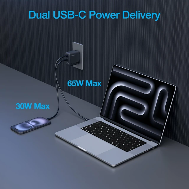 Alt view image 4 of 7 - Naztech Nexus T100 100W USB-C PD 3-Port GaN Wall Charger, Black | 100W total output, two USB-C PD ports, one USB port, PPS, foldable prongs, dual-voltage input, IntelliQ 5.0
