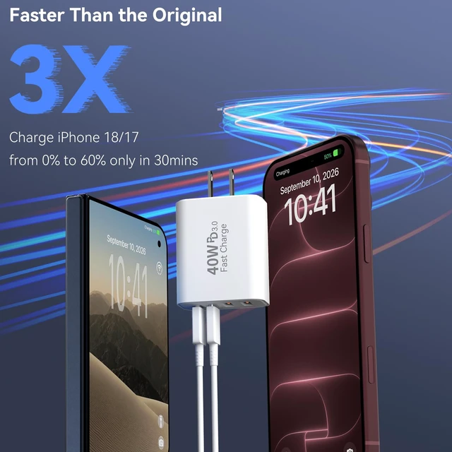 Alt view image 5 of 7 - USB C Wall Charger Block, 40W USB Type C iPhone Charger Fast Charging Block 4-Port iPhone USB Wall Charger Cube Plug, PD+QC Fast Charging Brick Power Adapter for iPhone 17/16/15/14/13/12 Pro Max, iPad