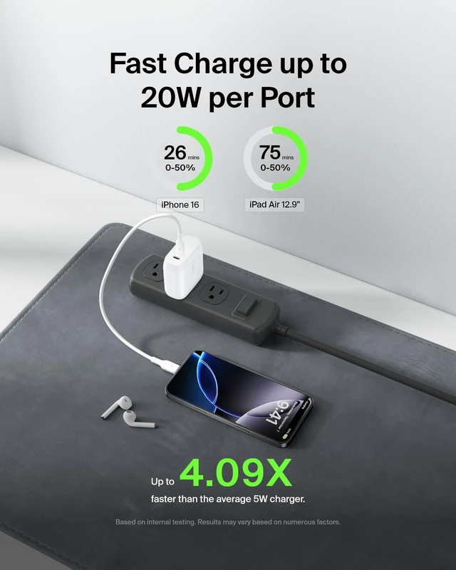 Alt view image 2 of 7 - Belkin 40W Dual USB C Charger Block, 2 Pack, Fast Charging for Travel | PPS Fast Charging, iPhone 17, Air, Pro, Pro Max, iPad, AirPods, Samsung Galaxy S25, Nintendo Switch 2