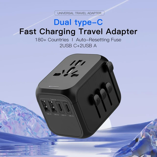 Alt view image 2 of 5 - Universal Travel Adapter All in One International Wall Charger | AC Plug Adaptor, Power Converter, USB Type C Port, USA EU UK AUS