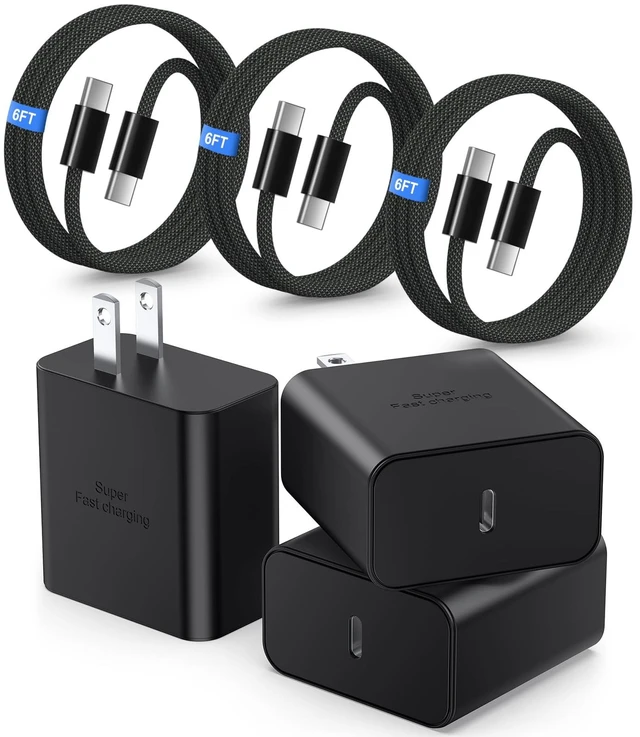 Main image of 45W USB C Fast Charger for Galaxy S26 Ultra + 6ft USB C to C Cable, 3-Pack | Super Fast Charging Block for Galaxy S25 S24 FE S23 S22 Tab S11 iPhone 18 17 16 Pro Max Android (Black)
