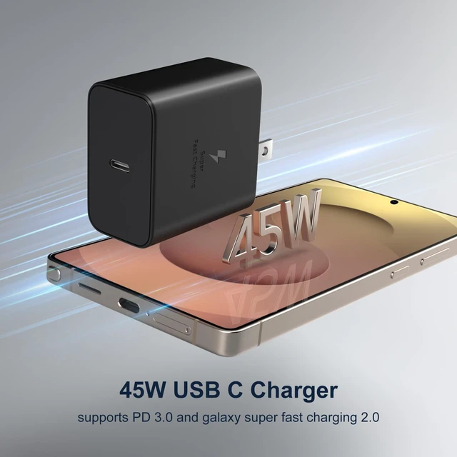 Alt view image 2 of 7 - 45W USB C Fast Charger for Galaxy S26 Ultra + 6ft USB C to C Cable, 3-Pack | Super Fast Charging Block for Galaxy S25 S24 FE S23 S22 Tab S11 iPhone 18 17 16 Pro Max Android (Black)