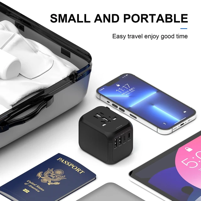 Alt view image 3 of 5 - Universal Travel Adapter All in One International Wall Charger | AC Plug Adaptor, Power Converter, USB Type C Port, USA EU UK AUS