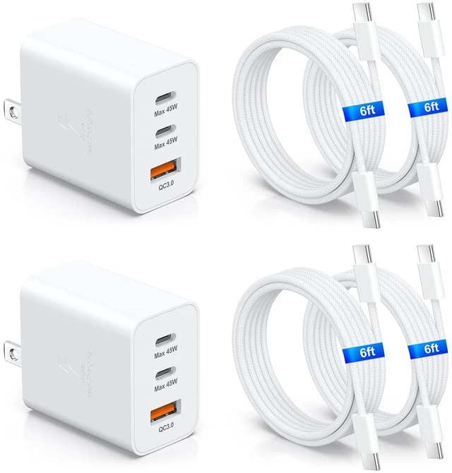 Main image of 45W USB-C Charger with 6ft Long USB C to C Cables PD QC Fast Charging | Multi Port Type C + USB A Android Phone Charger Adapter for iPhone 18 17 16 Pro Max Galaxy S26 Ultra S25 S24 S23 FE A15